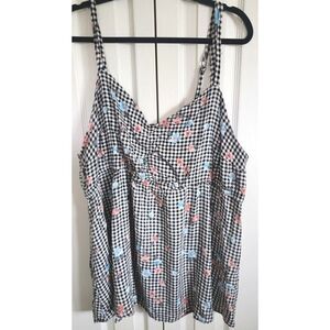 Torrid Black & White‎ Gingham Checkered and Floral Print Tank Top Size 4